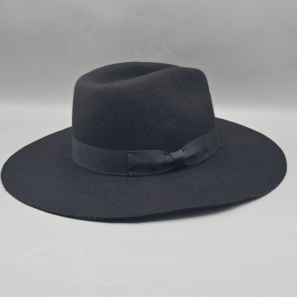 Urban Outfitters 100% Wool Felt Wide Brim Fedora Rancher Hat NEW One Size Black